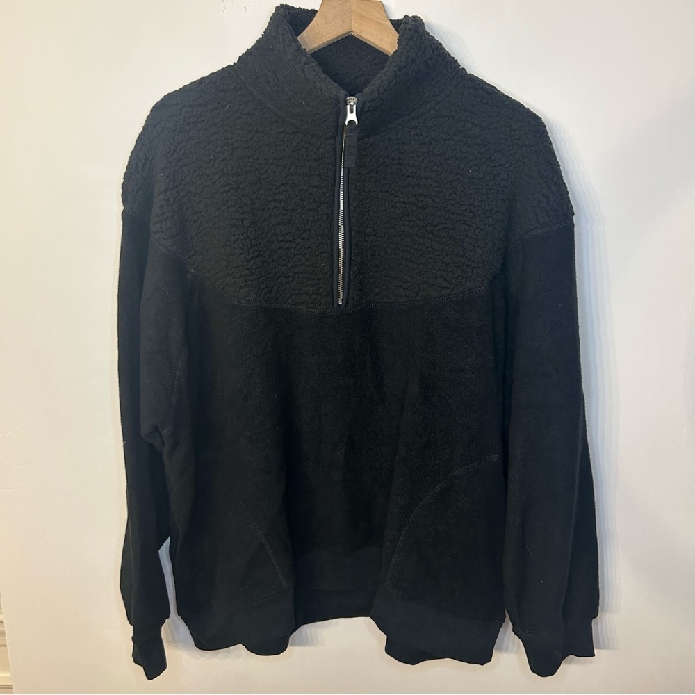 Aerie Women’s Black Quarter Zip Sherpa Sweatshirt, Size Large - Picture 3 of 10